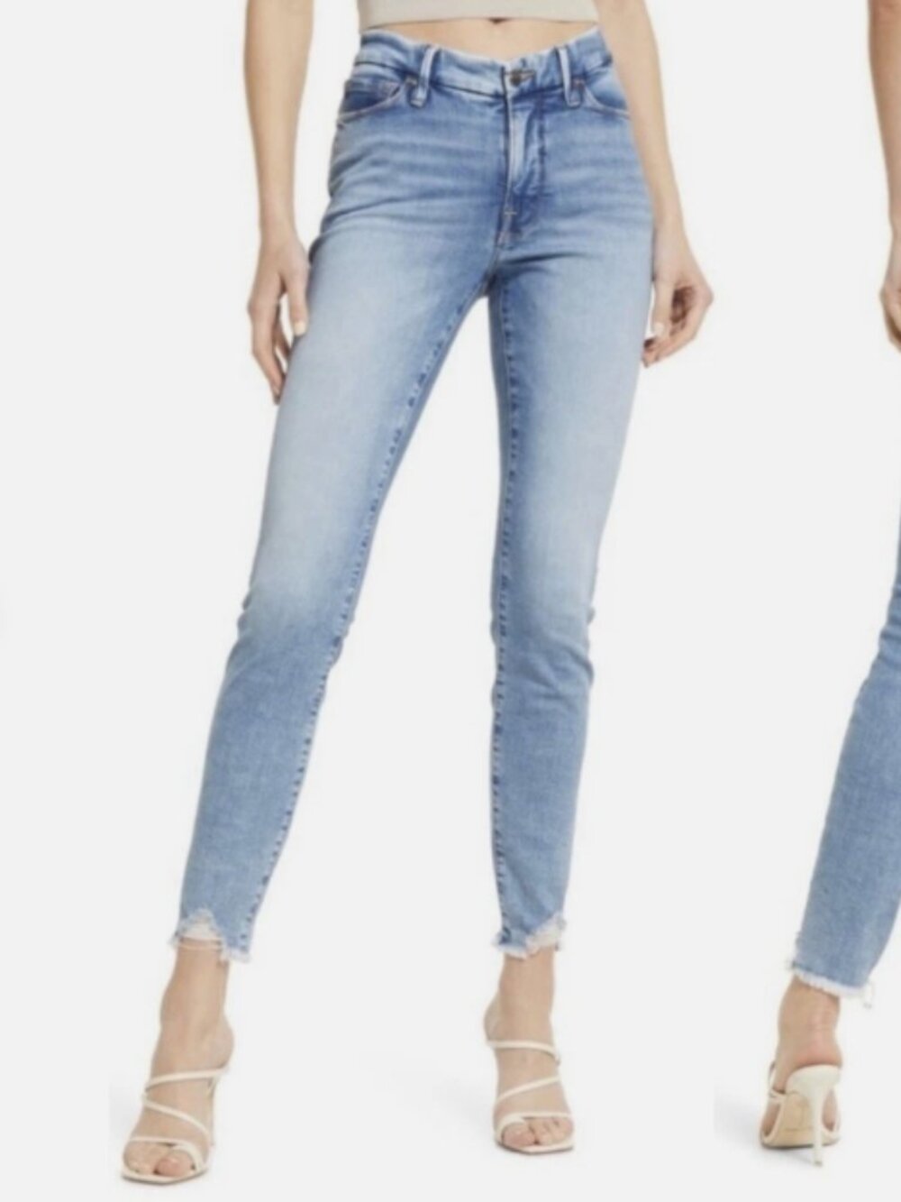 Good American Good Legs Skinny Jeans Stretch Size 8/29 Style GLL873T Chewed Hem